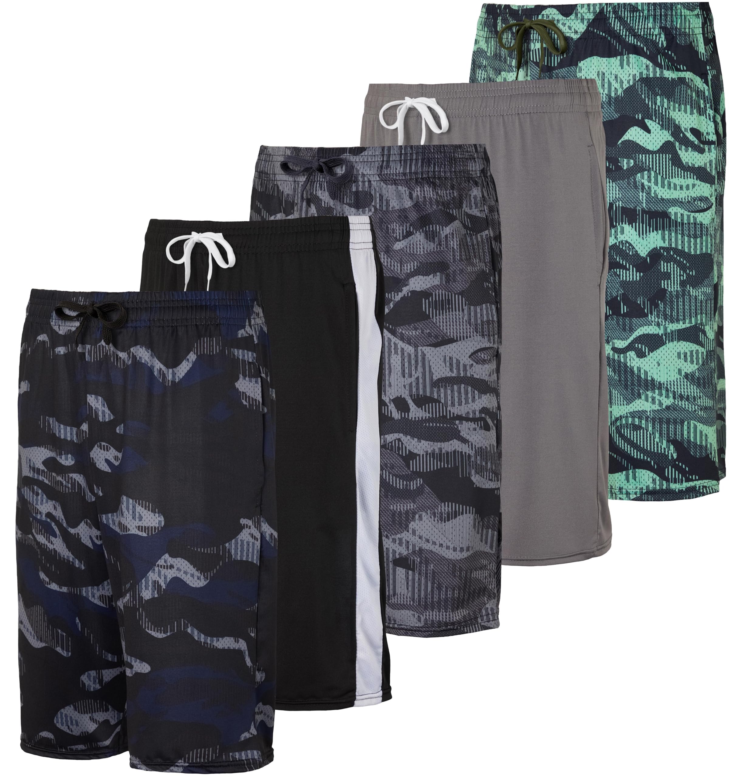 real essentials 5-pack boys39 dry-fit active athletic performance basketball shorts with pockets