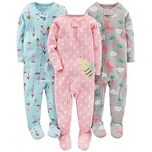 Simple Joys by Carter’s Baby Mädchen Pyjamaset aus Baumwolle, mit Füßen, Anliegende Passform, 3er-Pack, Konfekt/Floral/Kätzchen, 18 Monate