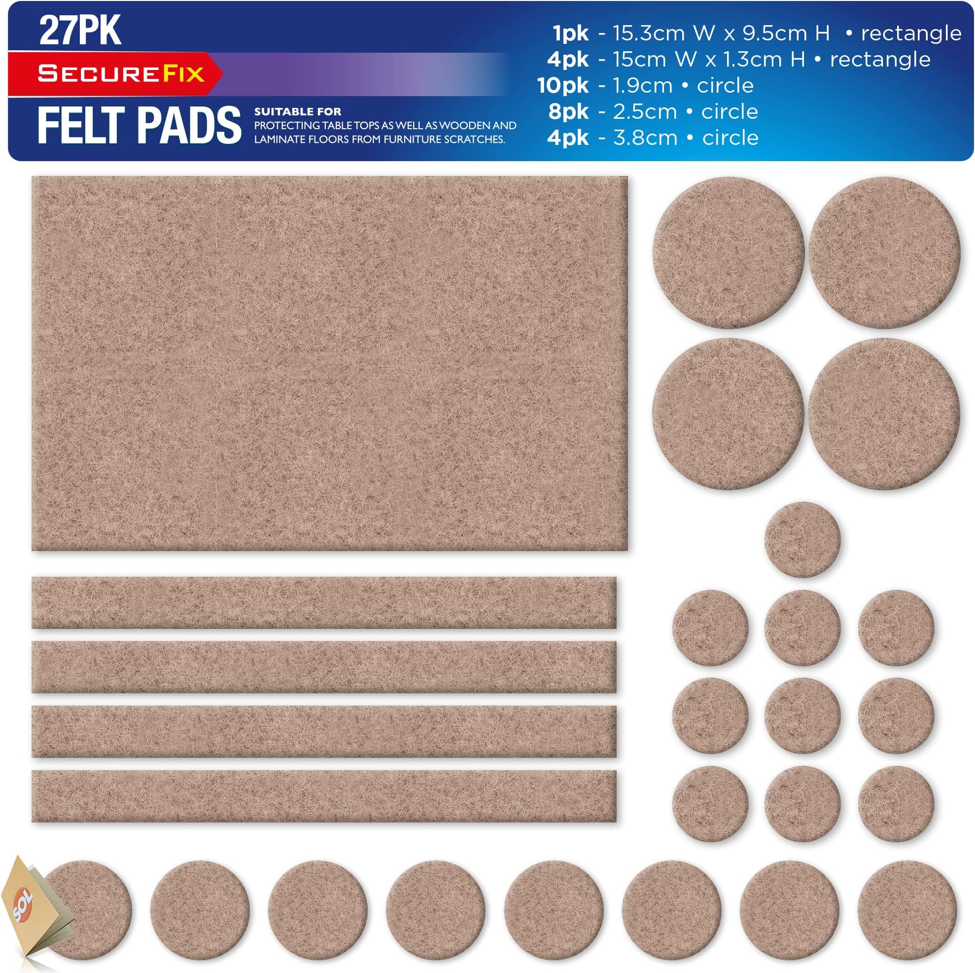 27pk Furniture Pads Floor Protectors for Chairs | Felt Pads for Furniture Feet | Chair Leg Floor Protectors for Furniture Legs | Felt Furniture Pads | Chair Pads to Protect Floor | Chair Leg Pads