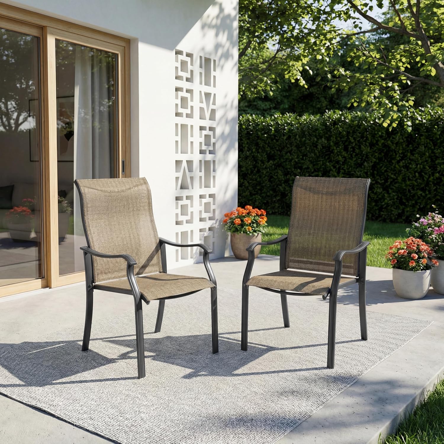 Outdoor Dining Chairs Set of 2, Weather Resistant Patio Chairs with Breathable Textilene Fabric and Metal Frame, High Back Outdoor Dining Chairs for Lawn,Garden (Set of 2)