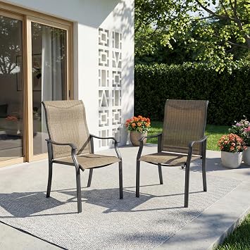 Outdoor Dining Chairs Set of 2, Weather Resistant Patio Chairs with Breathable Textilene Fabric and Metal Frame, High Back Outdoor Dining Chairs for Lawn,Garden Set of 2
