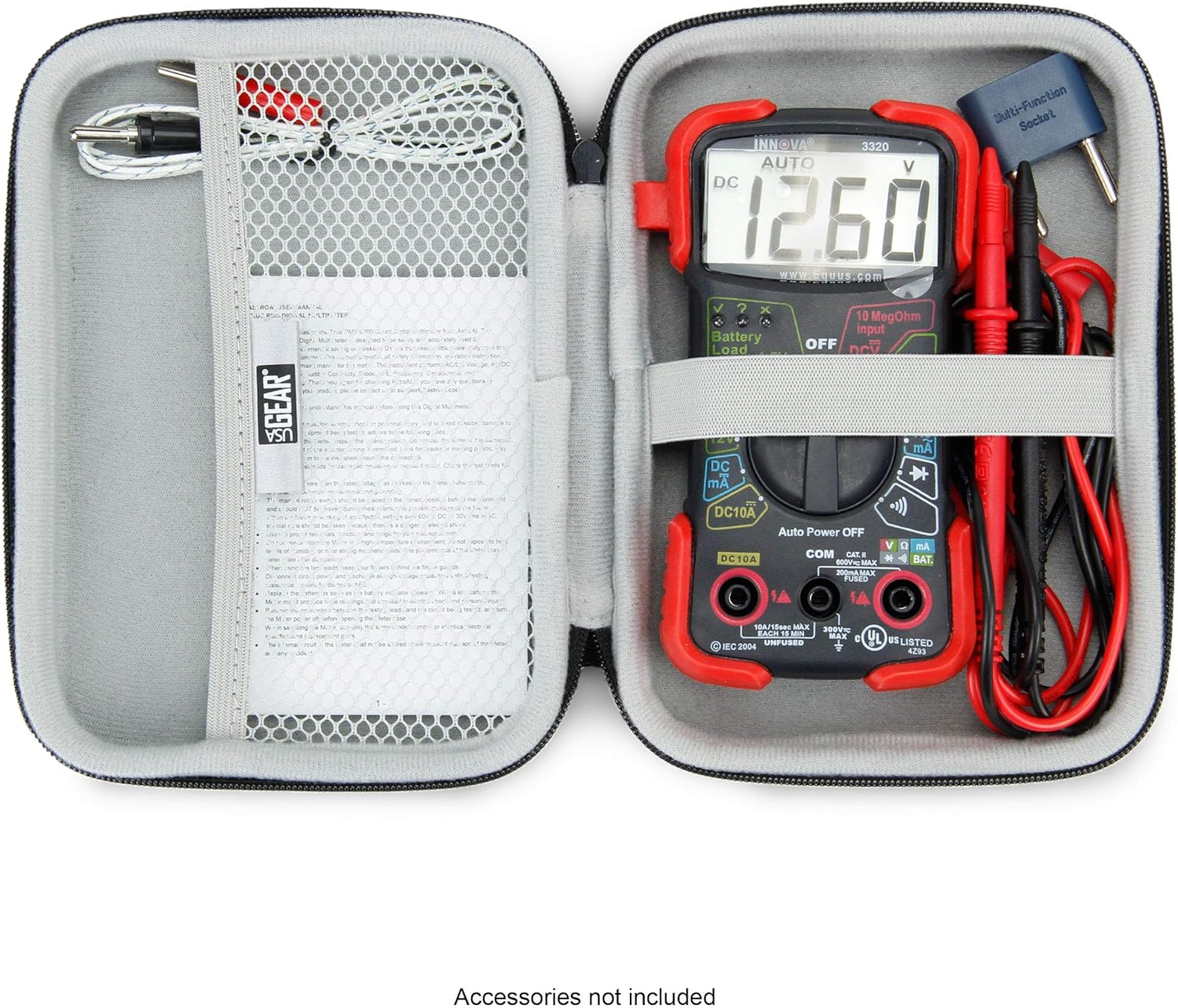 USA GEAR Multimeter Case with Hard Shell Exterior and Wrist Strap - Compatible with Innova 3320 Digital, Crenova MS8233D, Klein Tools Multi Meter, and AstroAI 2000 - Black - Image 4