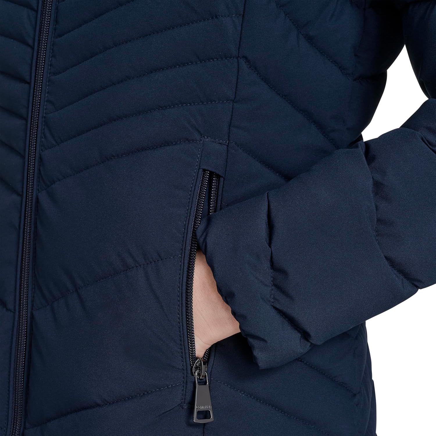 Calvin Klein Women's Hooded Chevron Quilt Puffer Coat – Slimming Longline Winter Jacket - Image 7