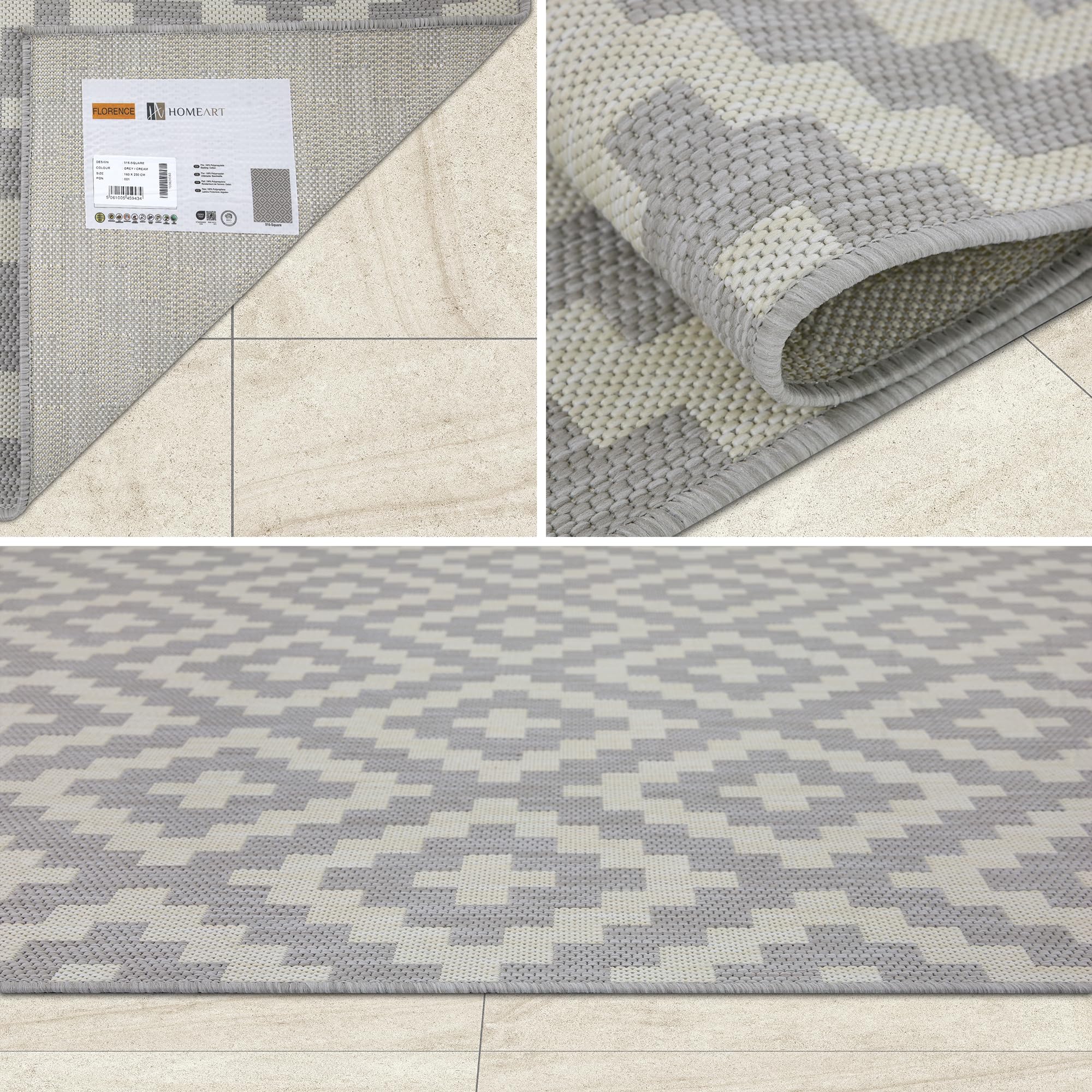 HomeArt Outdoor Rugs | Easy-Cleaning Indoor & Outdoor Area Rugs for Porch, Deck, Balcony, Garden, Picnic, Kitchen, Hallway | UV & Weather-Resistant Large Patio Rug Mats | Anthracite Cream 200 x 290 cm — view 384