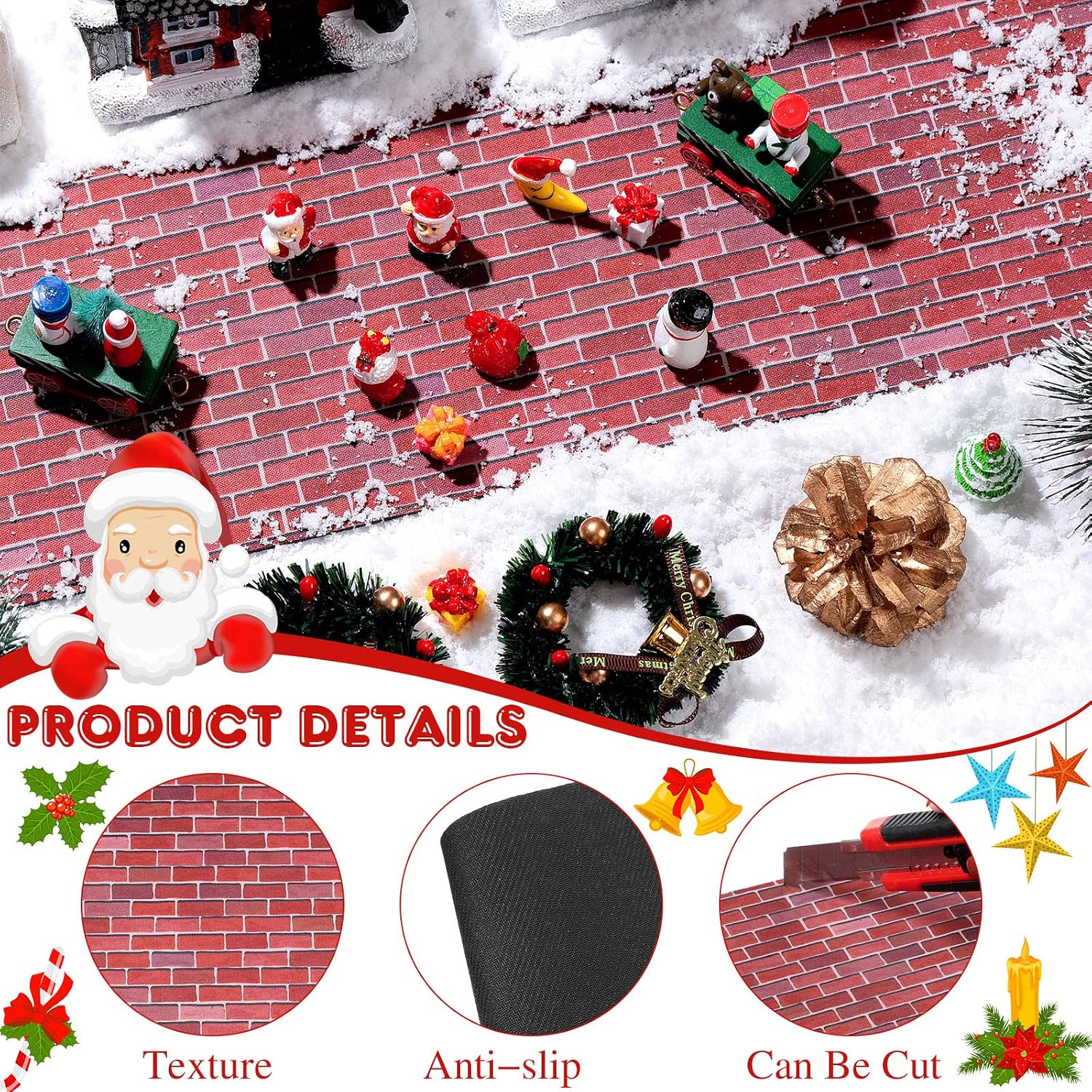Marspark Christmas Village Street Mat 5x50 Inch, Red Brick Style image 3