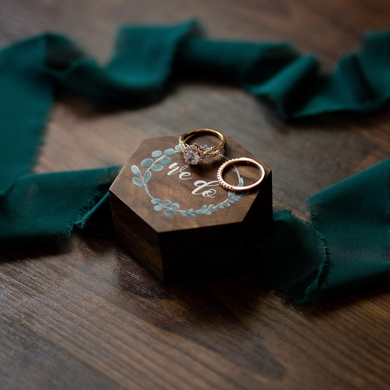 MUUJEE We Do Ring Box - Hexagon Wooden Ring Box for Wedding Ceremony Ring Bearer Box - Anniversary Birthday Gift Ideas