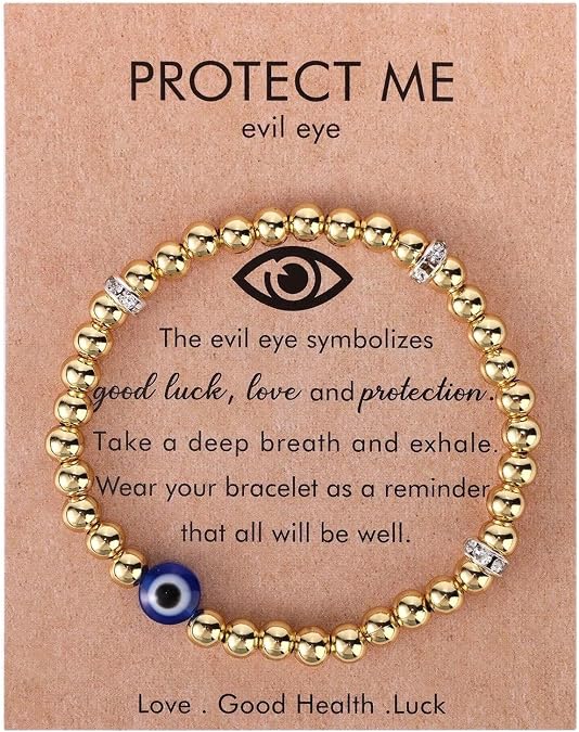 Zian Evil Eye Bracelet for Women Men Dainty Evil Eye Charms Inspirational Bracelet with Gift Message Card Good Luck Amulet Jewelry Gift for Family Friends Lover