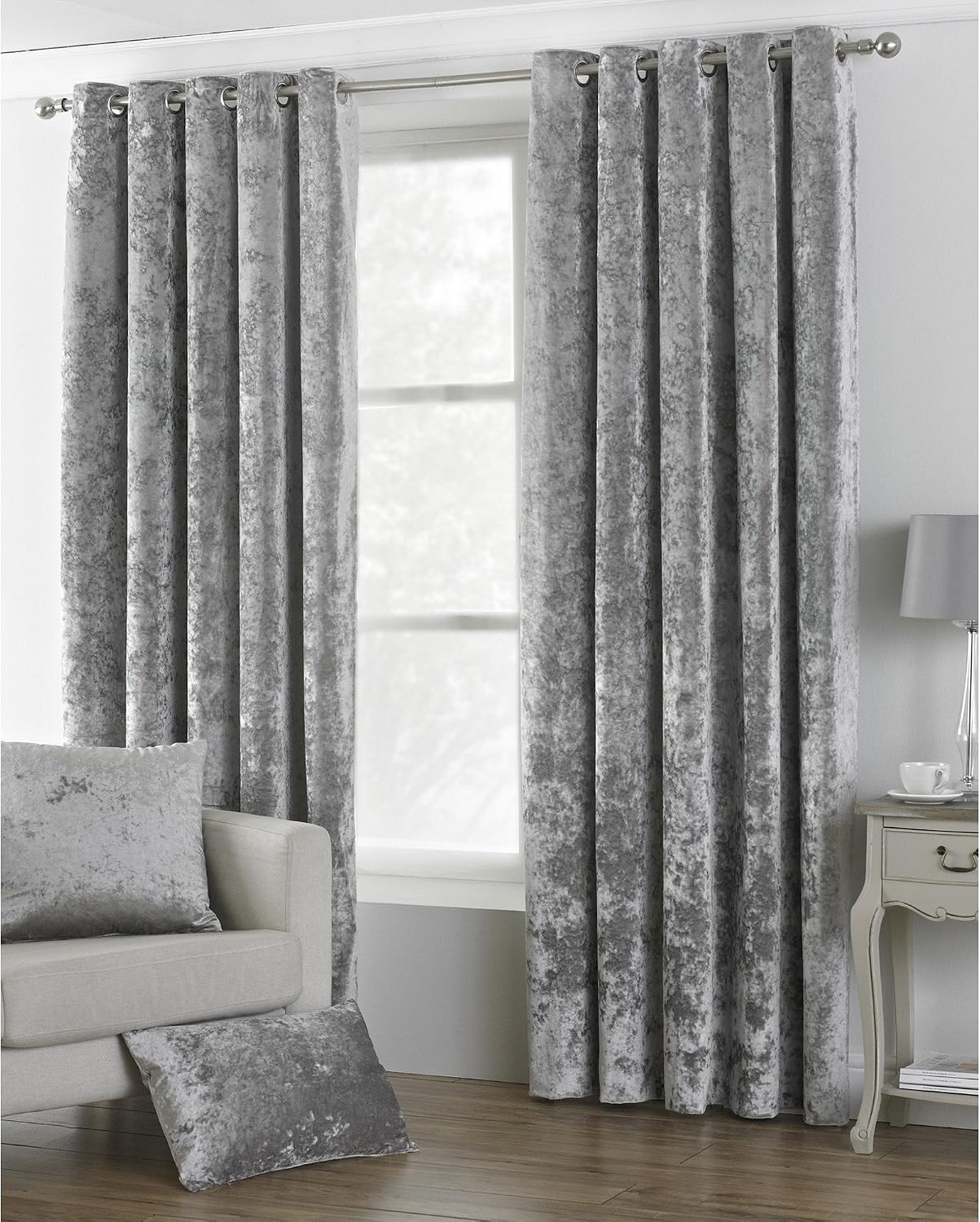 Riva Home Verona Velvet Style Eyelet Curtains (90 x 90inch) (Pewter)