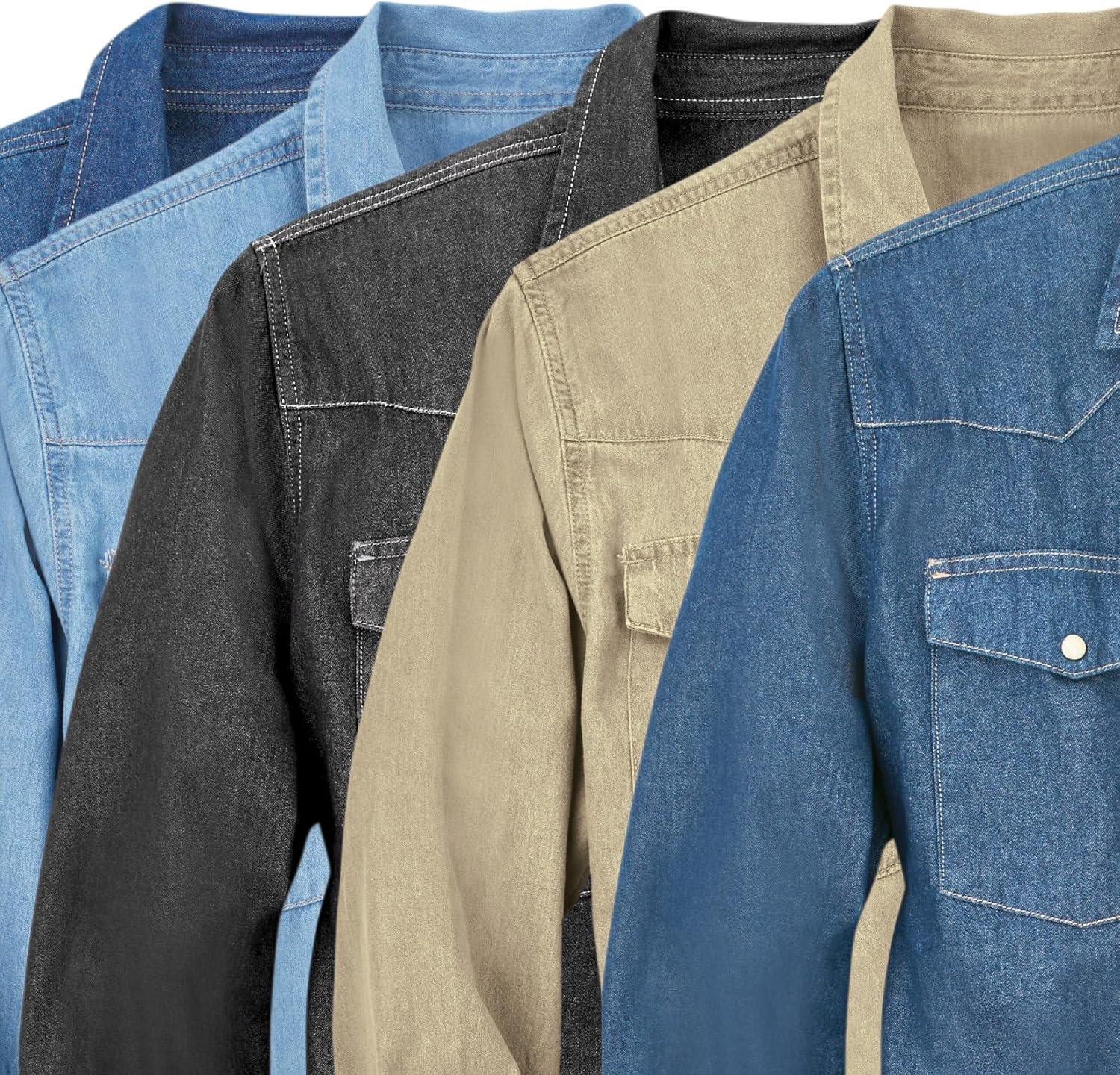 Collections Etc Men's Authentic Top-Stitch Woven Denim Shirt