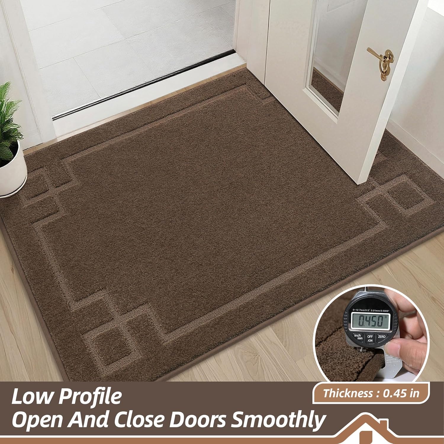 BEQHAUSE Door Mat 20" x 32", Non-Slip Door Mats Indoor Entryway Rugs Washable Low-Profile Absorbent and Stain Resist Floor Mats, Dog Door Mat for Front Back Door, Mud Wet Shoes & Paws, Brown