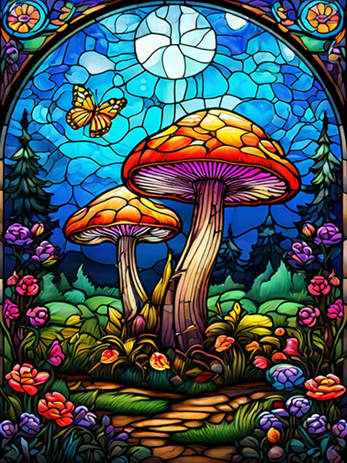 mrpwnle Diamond Painting Kits for Adults-DIY Stained Glass Mushroom Diamond Art Painting Kits for Beginners,Round Mushroom Full Drill Gem Art Crafts,Home Decor Gifts 12x16inch