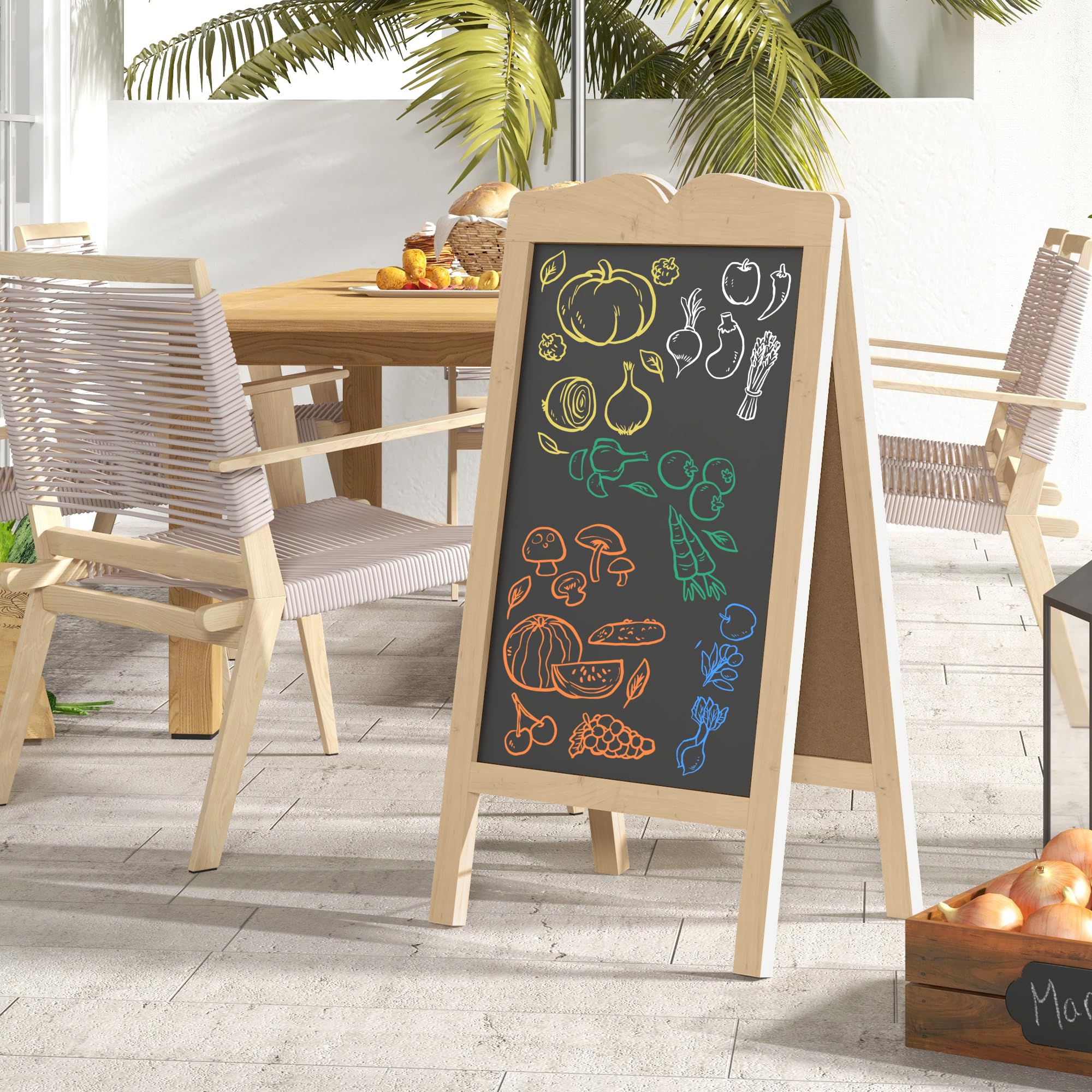 Vinsetto Pizarra Caballete Plegable y Magnética 51x60x101 cm Natural | Pizarra Doble Cara, 6 Tableros, 8 Tizas Líquidas, Marco de Madera