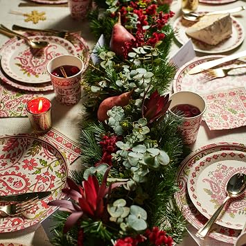 Coterie Paisley Winter Floral Plates (Set of 10) - Red & Green Paper Plates for Christmas, Holidays and More - 9.25' Fancy Party Supplies