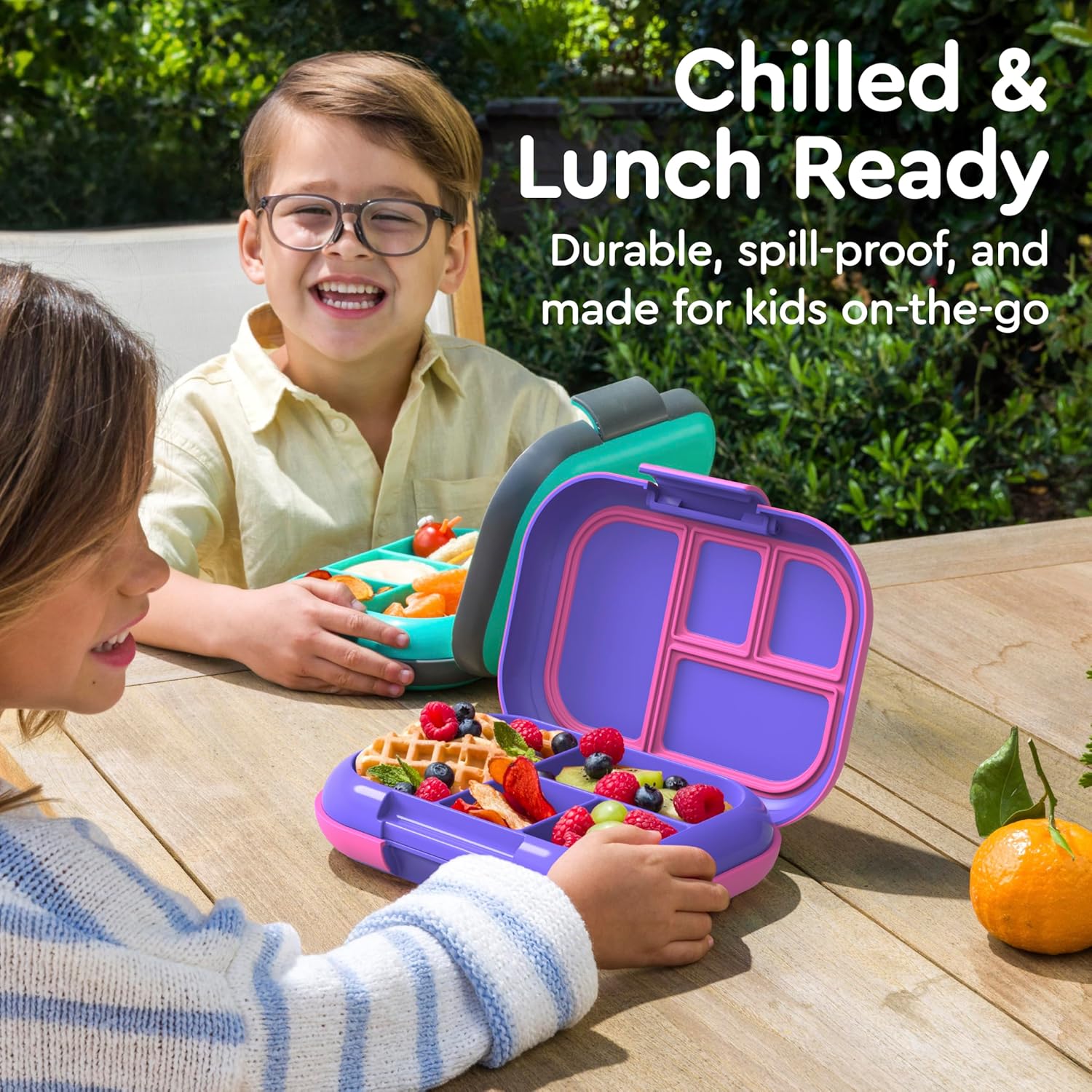 Bentgo Chill Kids Leak-Proof Lunch Box - 4-Compartment Bento Box with Built-In Ice Pack, 3.3 Cup Capacity, PFAS & BPA-Free, Microwave & Dishwasher Safe, Ideal Size for Ages 3 to 7 (Electric Violet)