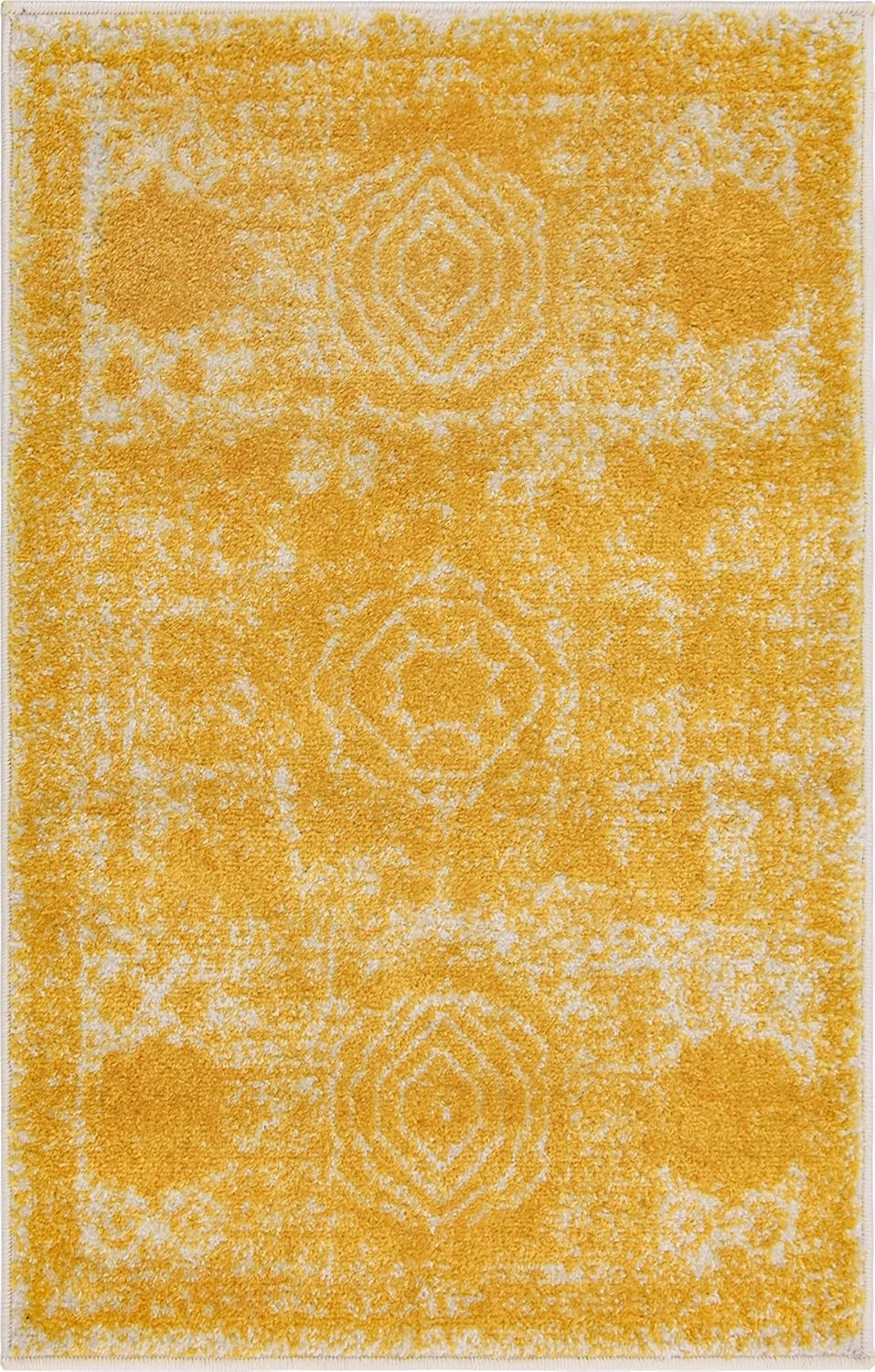 Rugs.com Dover Collection Rug – 2' x 3' Yellow Low-Pile Rug Perfect for Entryways, Kitchens, Breakfast Nooks, Accent Pieces