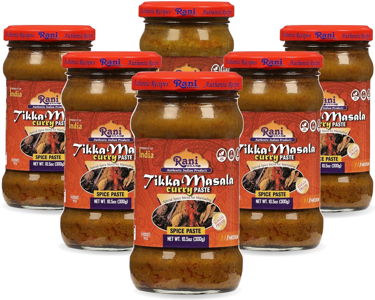 Rani Tikka Masala Cooking Spice Paste 10.5oz (300g) Glass Jar, Pack of 5+1 FREE ~ No Colors | All Natural | NON-GMO | Vegan | Gluten Free | Indian Origin