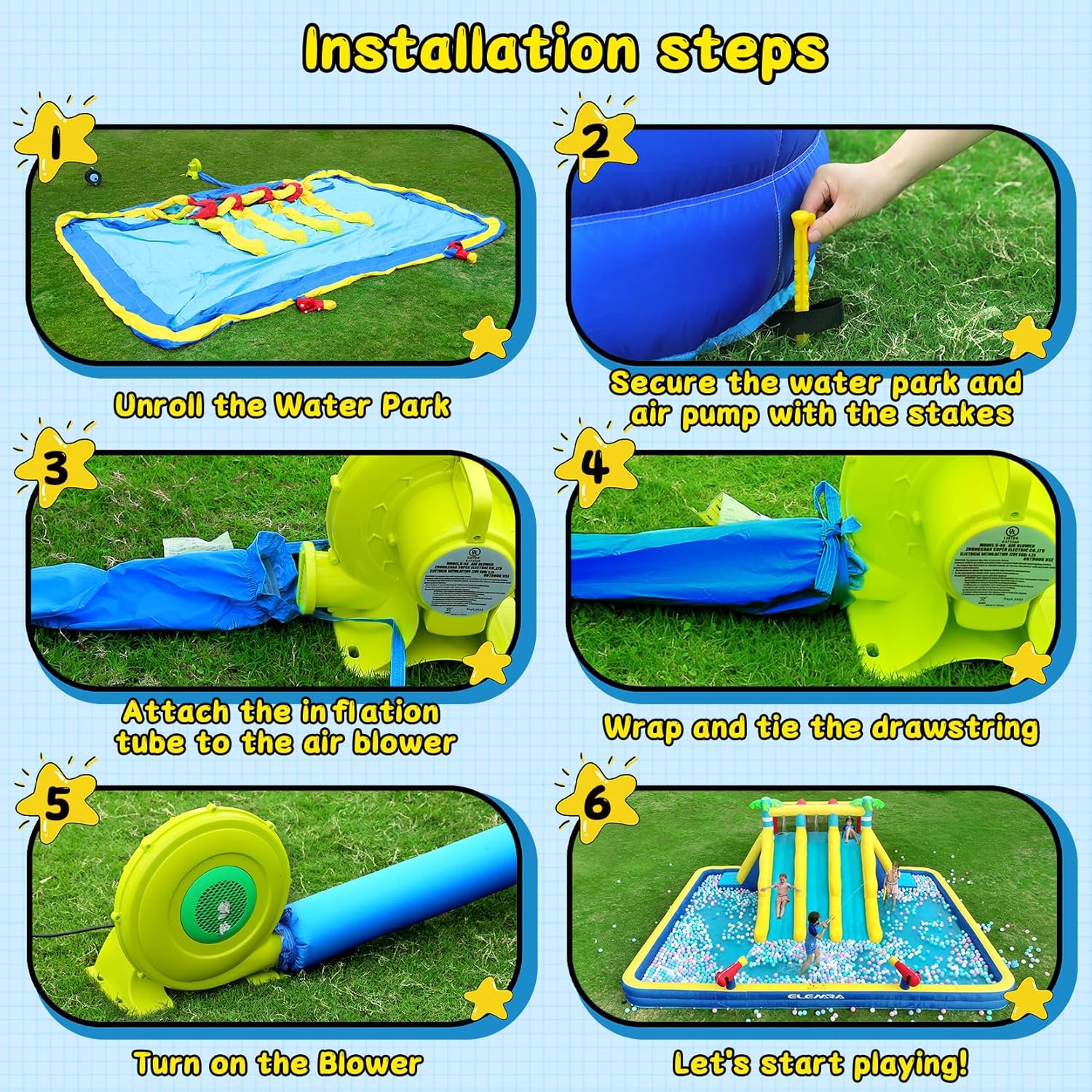ELEMARA Inflatable Water Slide for Big Kids, 20.66x16.4FT w/Large Double-Layer Pool, Bounce House for Kids Backyard w/3 Extra-Long Slides, Climbing Wall, 2 Water Cannons,Water Spraying,750W Air Blower
