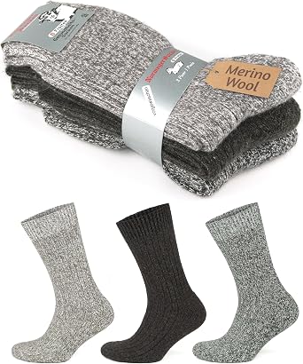 GoWith 3 Pairs Mens Thick Merino Wool Socks, Warm Cozy Winter Crew Thermal Fuzzy Socks