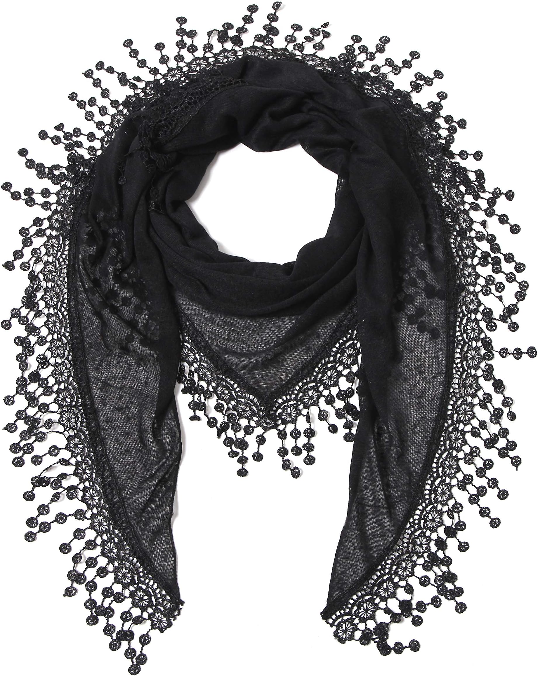 Cindy & Wendy Lightweight Triangle Floral Fashion Lace Fringe Scarf Wrap for Women