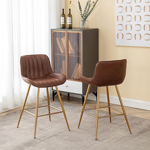Sidanli Brown Velvet Bar Stools-Set of 2, 24 Inch Bar Stools for Kitchen Counter.