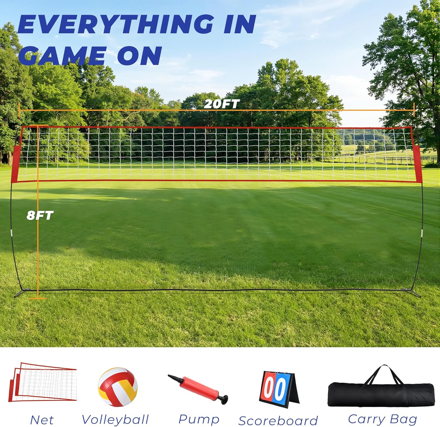 Volleyball Net Set 12FT / 20FT, Portable Volleyball Net with Adjustable Height, Backyard Practice and Group Play
