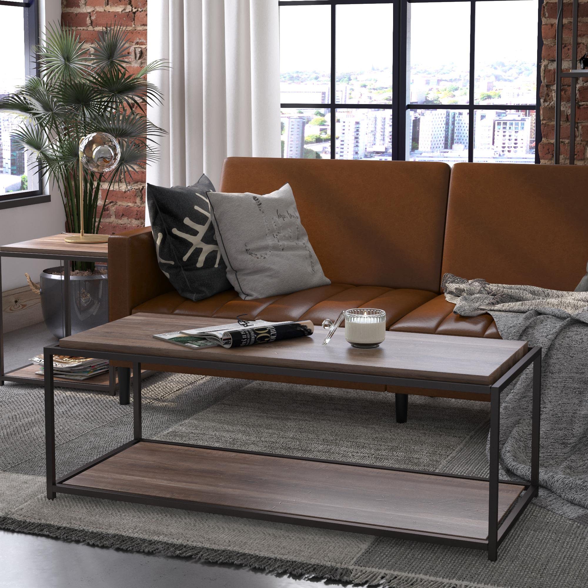 DHP Furniture Quincy Coffee Table, Weathered Oak Look