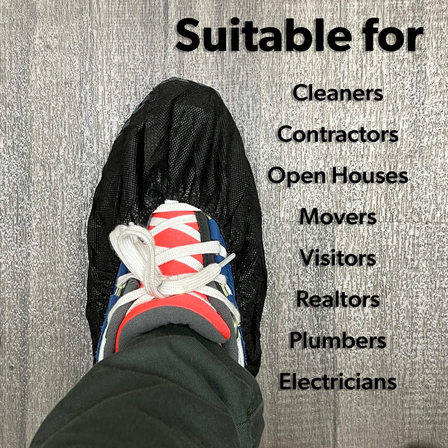 Paquete de 100 fundas antideslizantes desechables extragrandes negras para botas y zapatos. Resistente al agua para uso en interiores, botines duraderos de primera calidad con bandas de