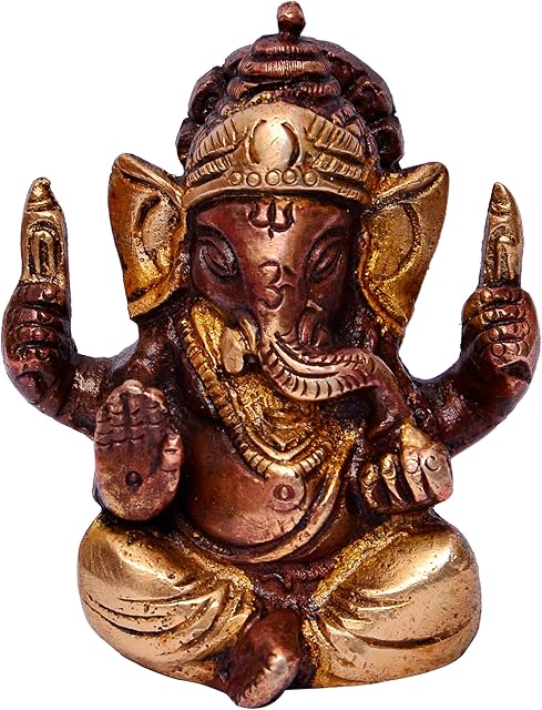 Purpledip Brass Statue Lord Ganesha: Collectible Idol in Copper-Silver Finish (10646)