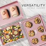 HONGBAKE Ensemble de plaques de cuisson, feuilles de cookies pour four, poêles antiadhésifs à demi-carcasses/à rouleaux en jelly avec motif de texture diamanté, plateau à biscuits de service lourd, rose