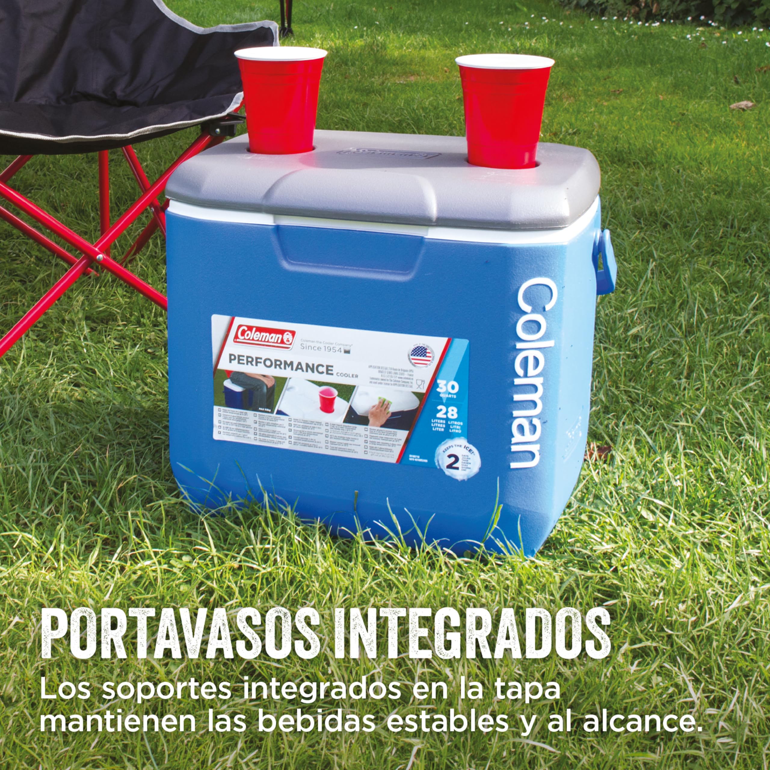 Coleman Performance Tri-Colour 60QT Wheeled Cooler Box | Nevera Portátil Rígida con Ruedas para Camping | 56 L, Azul/Blanco/Gris