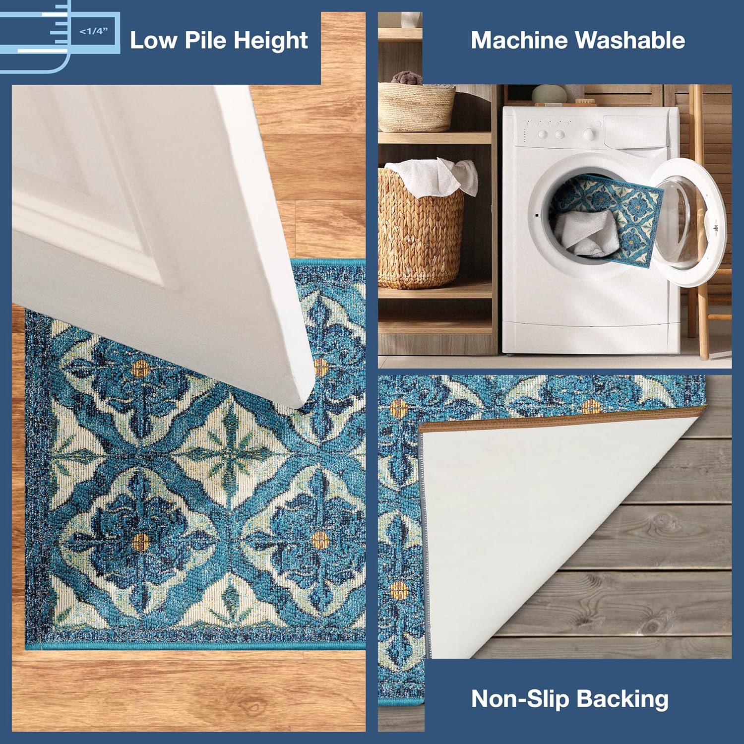 Liora Manne ESENCIA Indoor/Outdoor Power Loomed Latex Back Non Slip Mat - Traditional Tile Casual Medallion Colorful (Madrid Ocean) (2'5" x 3'11")