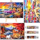 Small Jigsaw Puzzles for Adults 150 Pieces Vintage American car Illustration Jigsaw Puzzles Challenging 6 x 4 Inches, 3 Pcs,Mini Easel Included