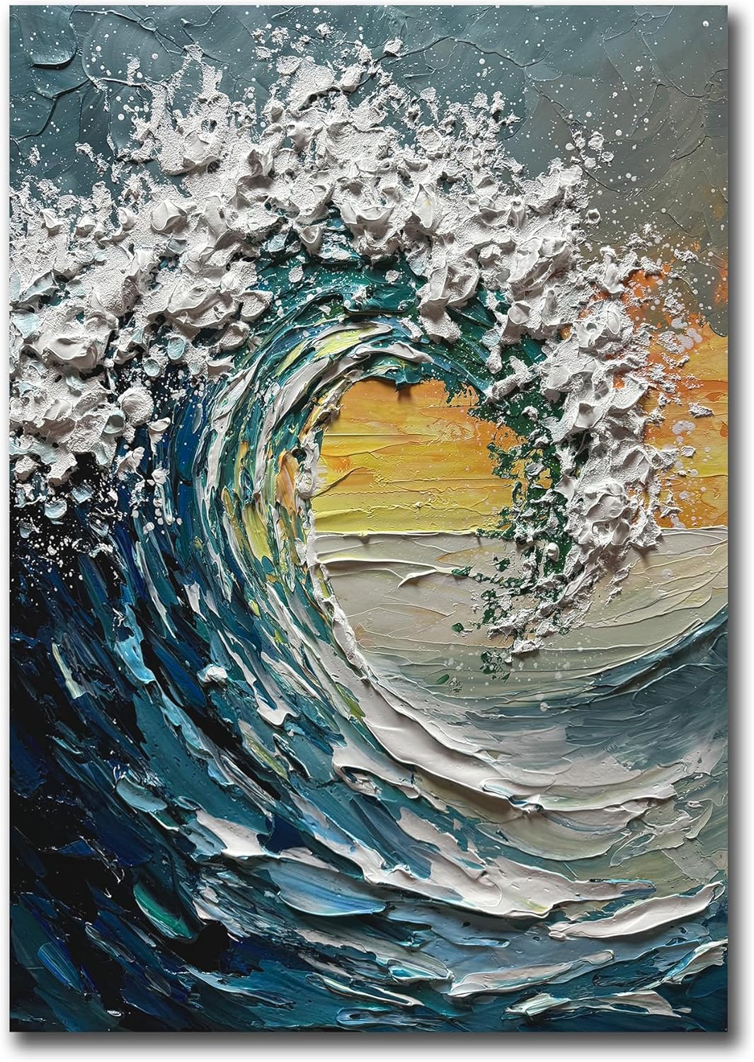 V-inspire 3D Textured Wave Oil Painting, 28x40 Inches, Abstract Canvas Art with Black Frame