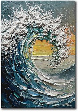V-inspire 3D Textured Wave Oil Painting, 28x40 Inches, Abstract Canvas Art with Black Frame