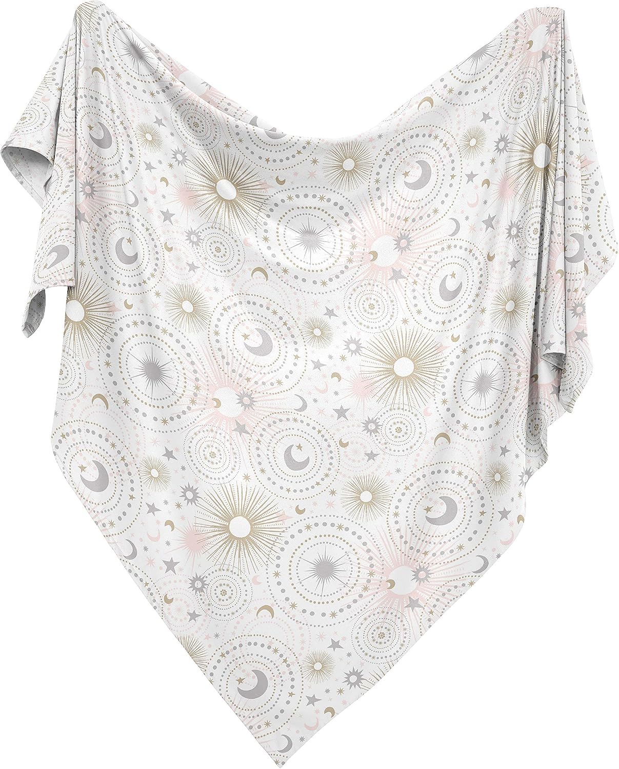 Sweet Jojo Designs Star and Moon Baby Girl Swaddle Blanket Jersey Stretch Knit for Newborn or Infant Receiving Security - Blush Pink, Gold, and Grey Celestial