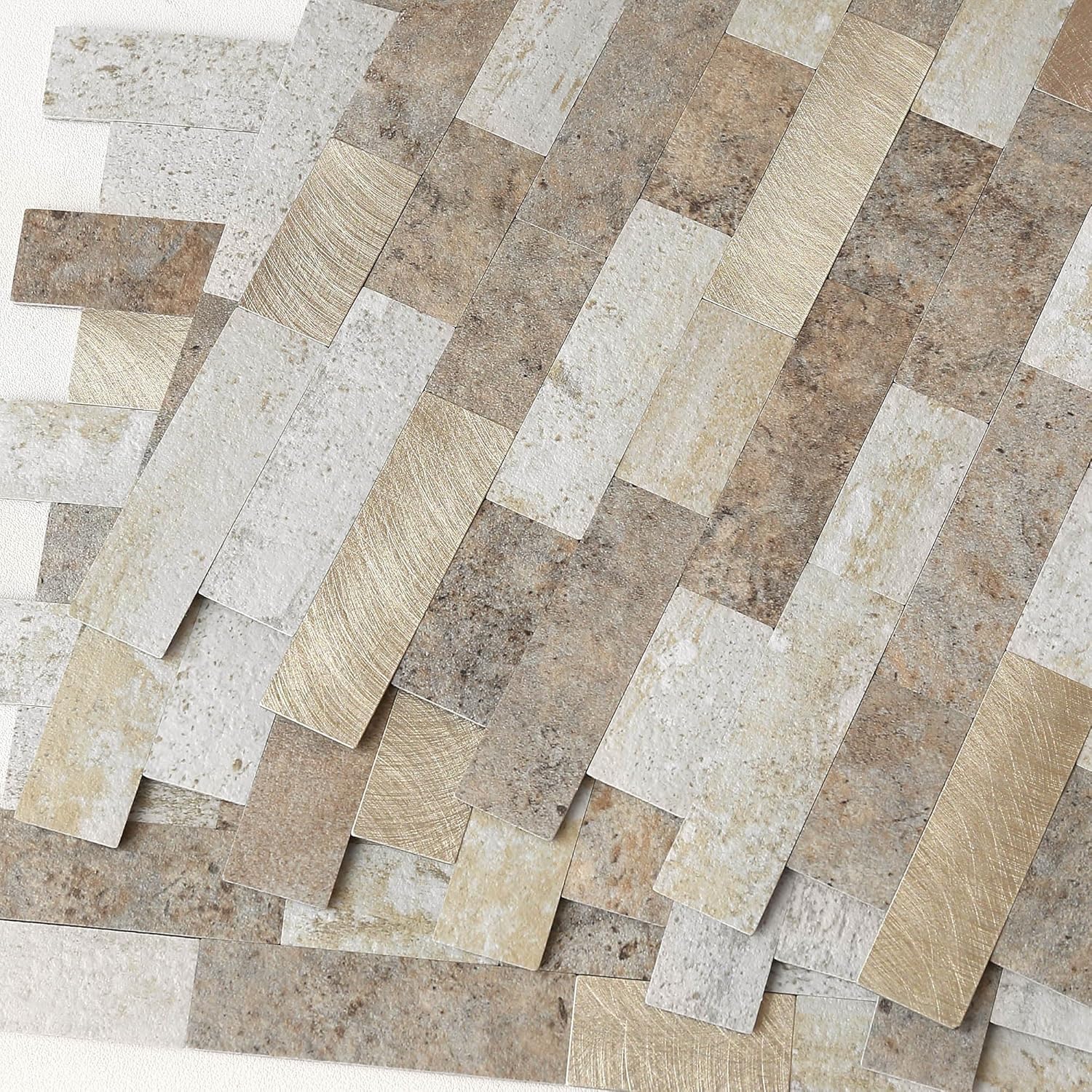 BeNice Kitchen Backsplash Peel and Stick Tile Stickers 3D Brick Matte,Linear Mosaic Sticky Tiles for Bathroom Shower Wall Fireplace Surround(10 pcs Brown Gray)