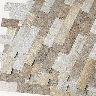 BeNice Kitchen Backsplash Peel and Stick Tile Stickers 3D Brick Matte,Linear Mosaic Sticky Tiles for Bathroom Shower Wall Fireplace Surround(10 pcs Brown Gray)