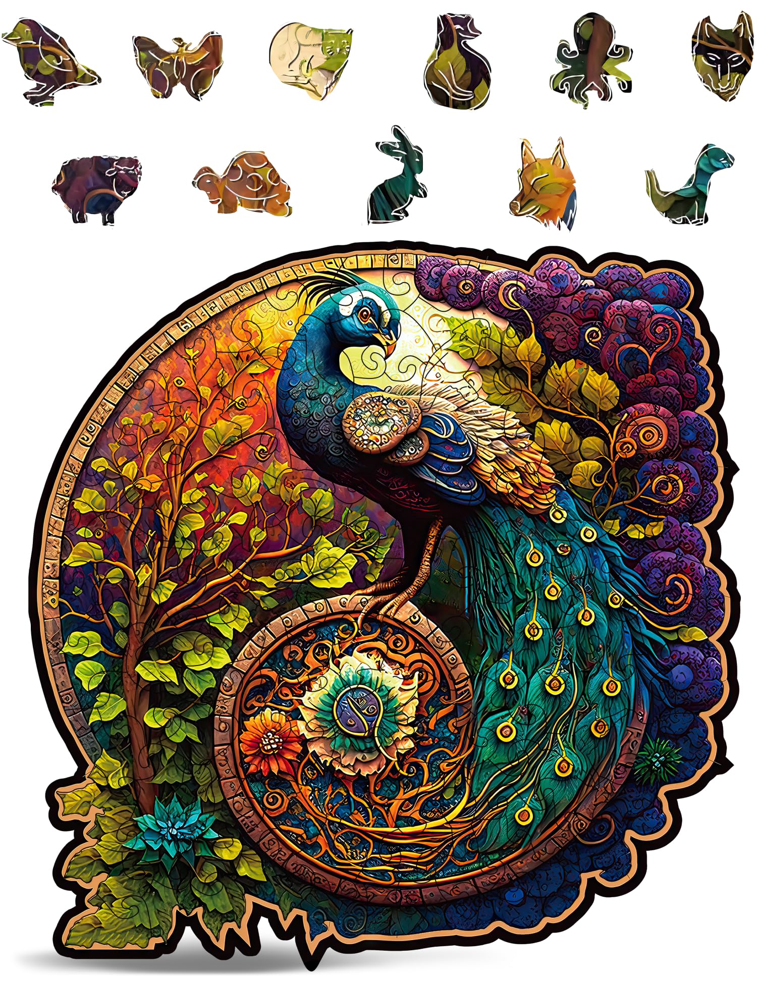Crafthub Animal Wooden Puzzles for Adults  A3 Vibrant Blossom Hummingbird with 127 Pieces Wood Puzzles  Jigsaw Puzzles with Unique Animal Shapes  10.7" x 10.9" (Peacock)