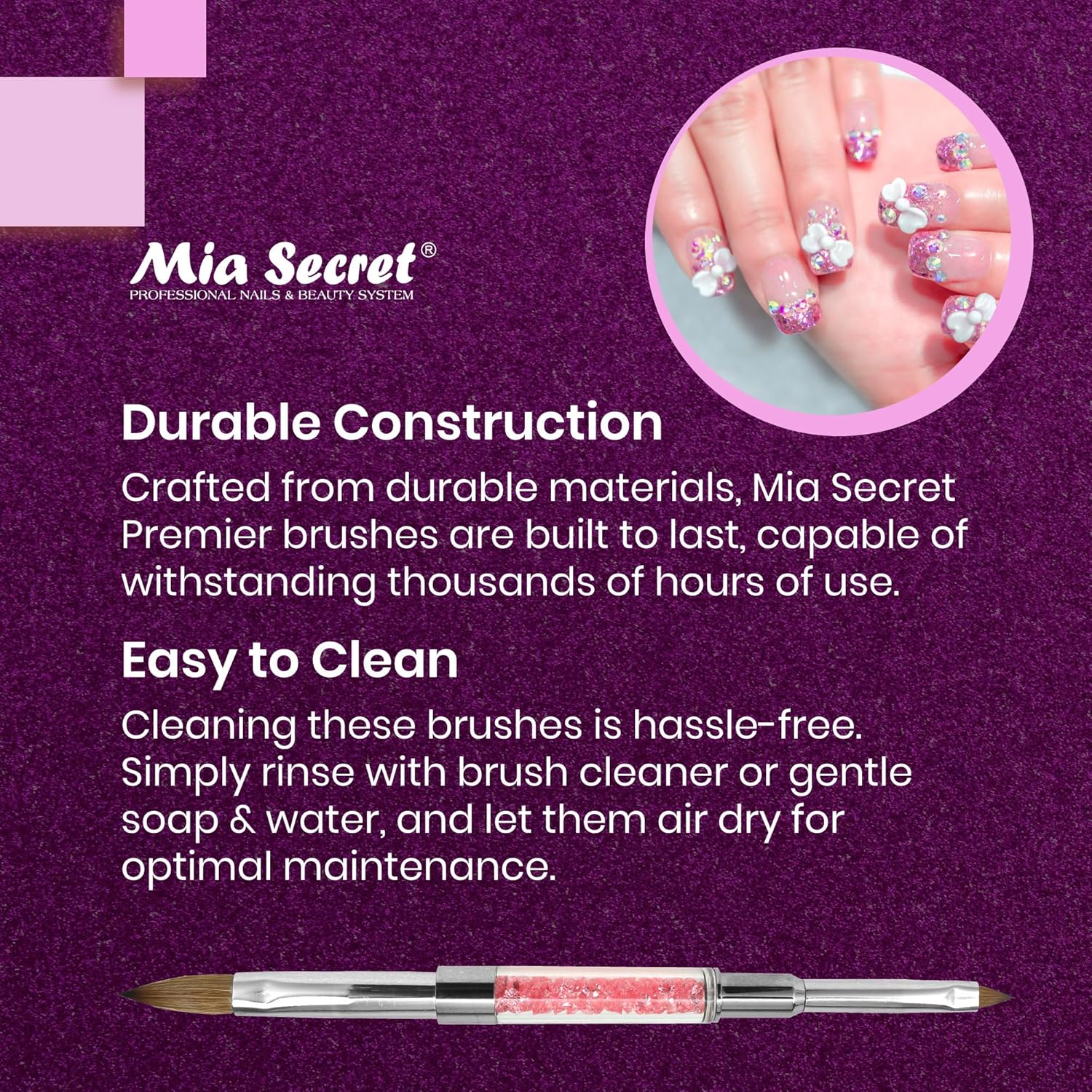 Mia Secret PREMIER NAIL BRUSHES 100% Kolinsky Hair MADE IN USA Prenium Nail Art Brushes (Pink, 10 OR/-2 OR)