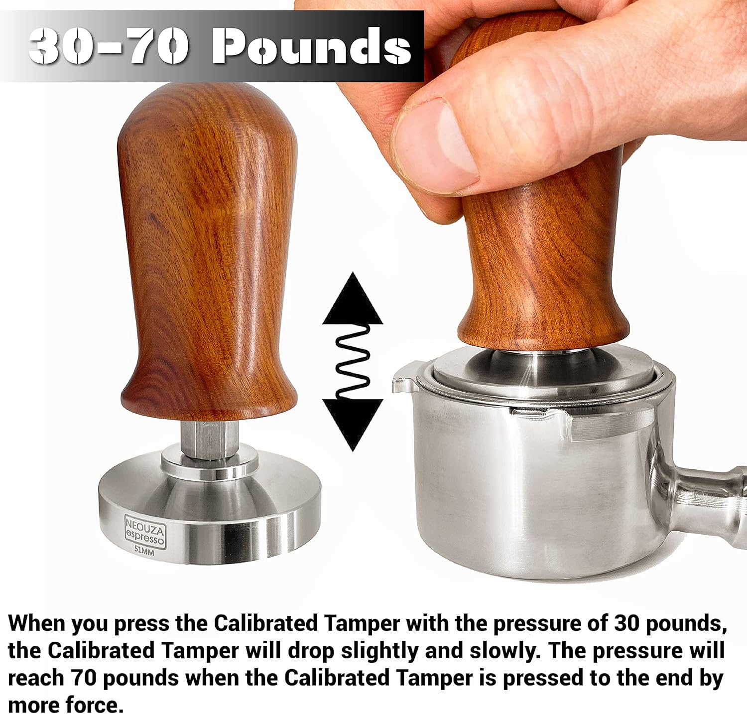 NEOUZA 51mm Calibrated Espresso Tamper,Coffee Tamper with Wooden Handle and Spring Loaded Flat,Stainless Steel Base (51mm)