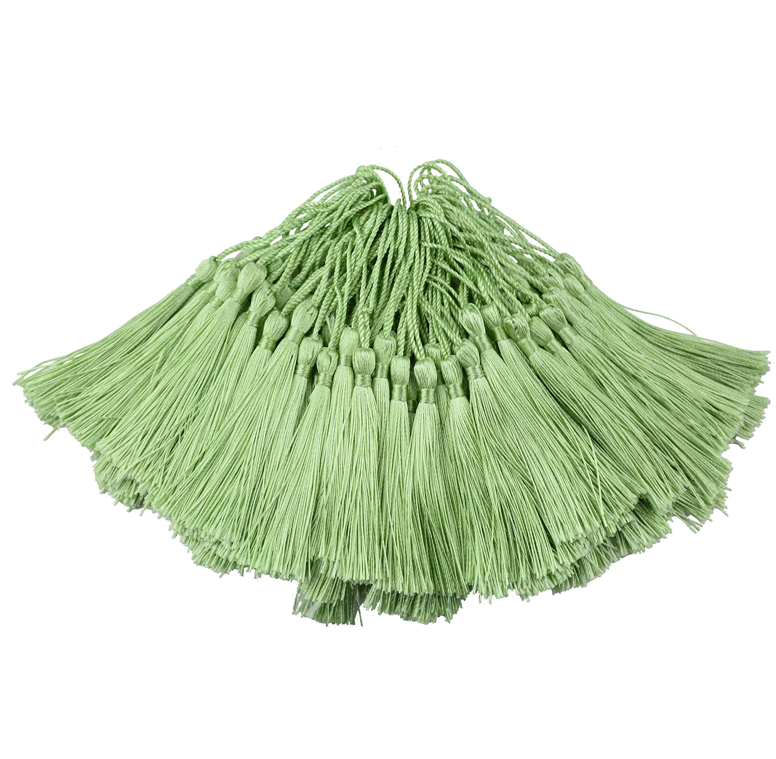 100Pcs 5 Inch Silky Bookmark Tassels for Jewelry, Souvenir(Grass Green)