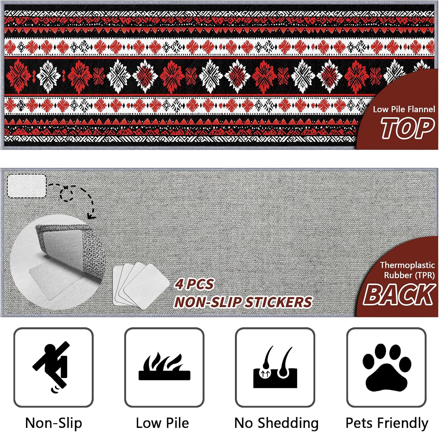 Southwestern Runner Rug 2x6, Southwestern Runner Rug, 2x6ft, Red and Black Boho Geometric Tribal Striped Runners for Hallways, Rustic Farmhouse Runner Rug Non Slip Soft - Home Decor