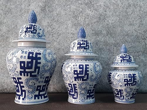 Miniatura 7 de Handmade Ceramic Ginger Jar Set, Chinoiserie Jar Set, 3 pcs, 21, 26, 31 cm Height