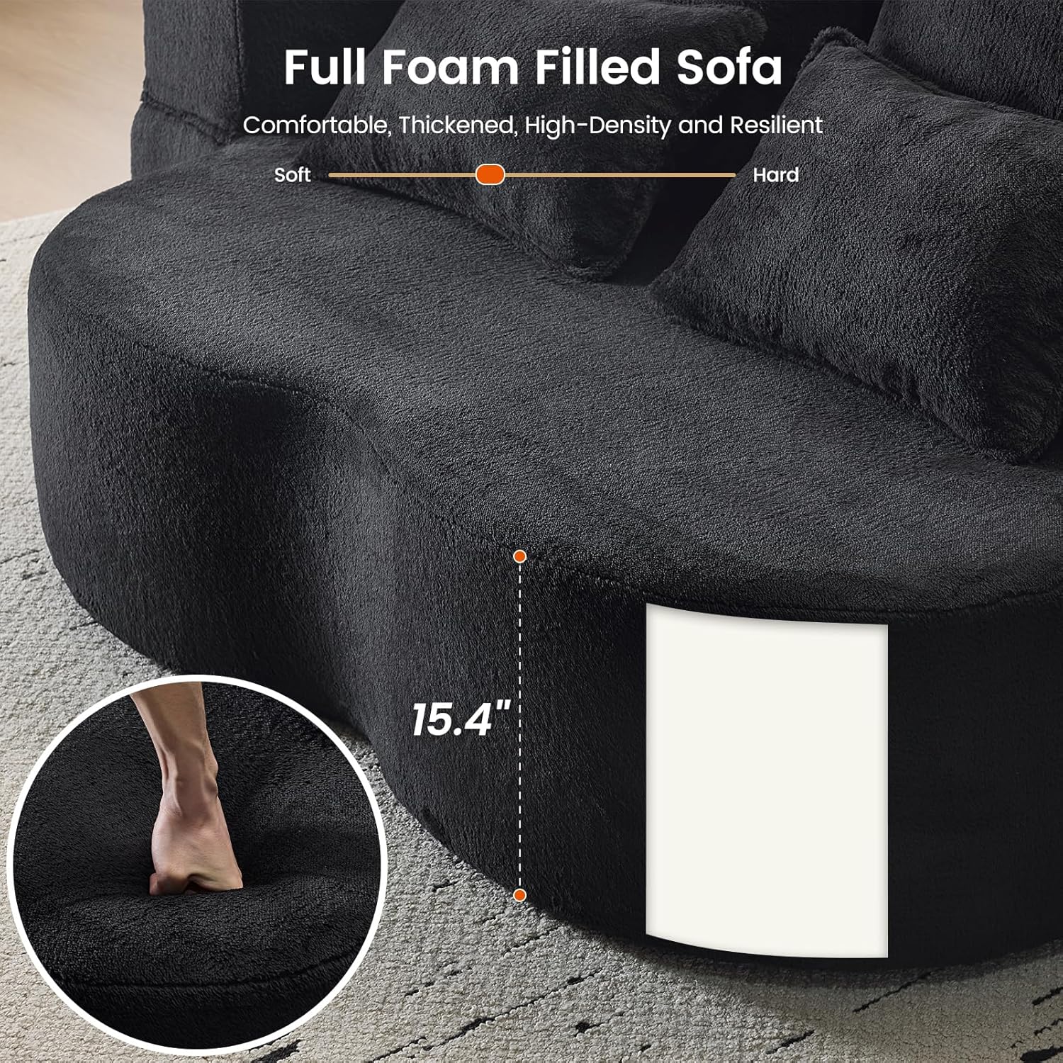 Convertible Folding Sofa Bed, 78” Full Size Loveseat Sleeper Sofa, Chenille Foldable Boneless Floor Couch with 4 Pillows for Guest Living Room Bedroom, No Assembly Required (Black)