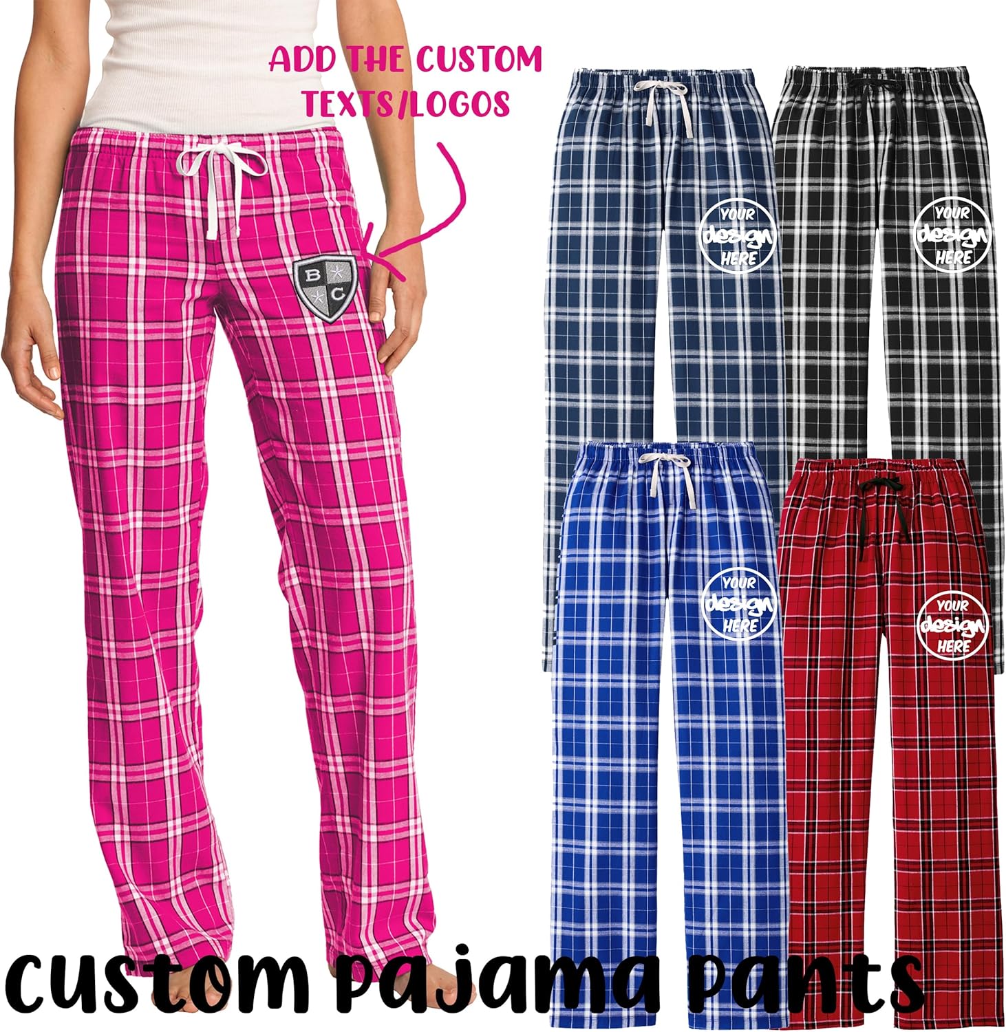 INK STITCH Dt2800 Women Custom Personalized Embroidery Logo Texts Plaid Pajama Pants