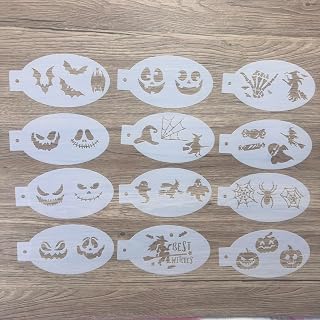 Halloween Face Paint Stencils, 12 Reusable Body Painting & Glitter Tattoo Stencils, Witch Pumpkin Spider Bat Designs DIY Body Art Templates