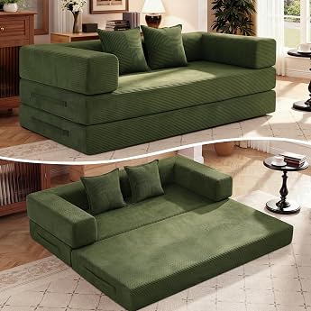 Vipbear Sofa Bed 200 cm Wide 5-in-1 Foldable Boneless Couch Green