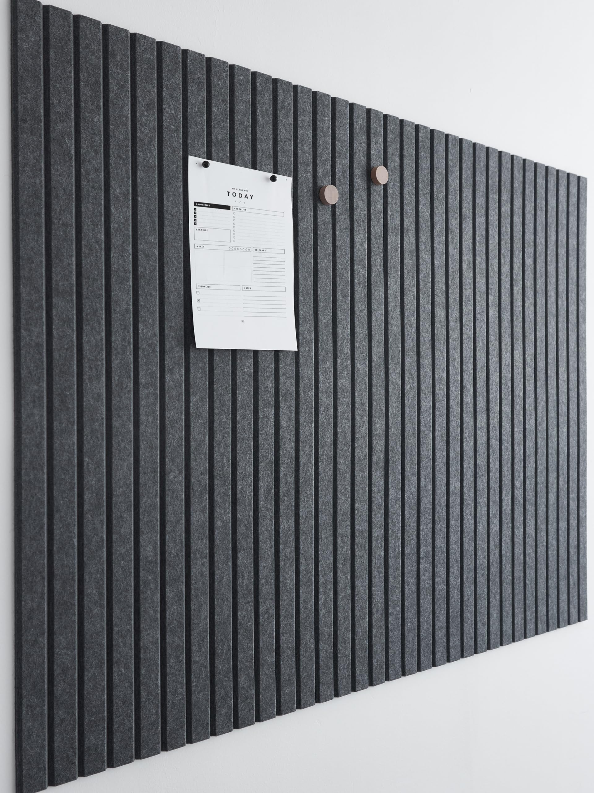 VIVELDALarge Cork Board for Office Black Felt Board Alternative - Slat Wall Paneling, Felt bulletin board tiles for office wall decor, Push pin board Wall organizer for office-12-Pack (Charcoal Gray)