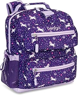 BentgoÂ® Kids Lightweight 14â€ Backpack in Unique Prints for School, Travel, & Daycare - Roomy Interior, Durable & Water-Resistant Fabric, & Loop for Lunch Bag (Unicorn)