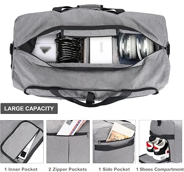 Upeelife 125L Foldable Travel Duffle Bag, Large Waterproof Holdall Bags | Luggage Bag with Shoe Compartment, Lightweight Weekend Overnight Sports Gym Bag for Men Women, Grey